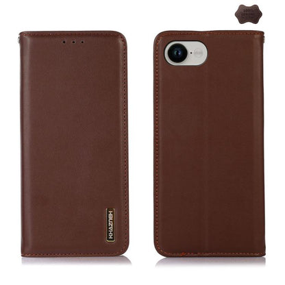 For iPhone 16e KHAZNEH Nappa Top Layer Cowhide Leather Phone Case(Brown) by bashfashion