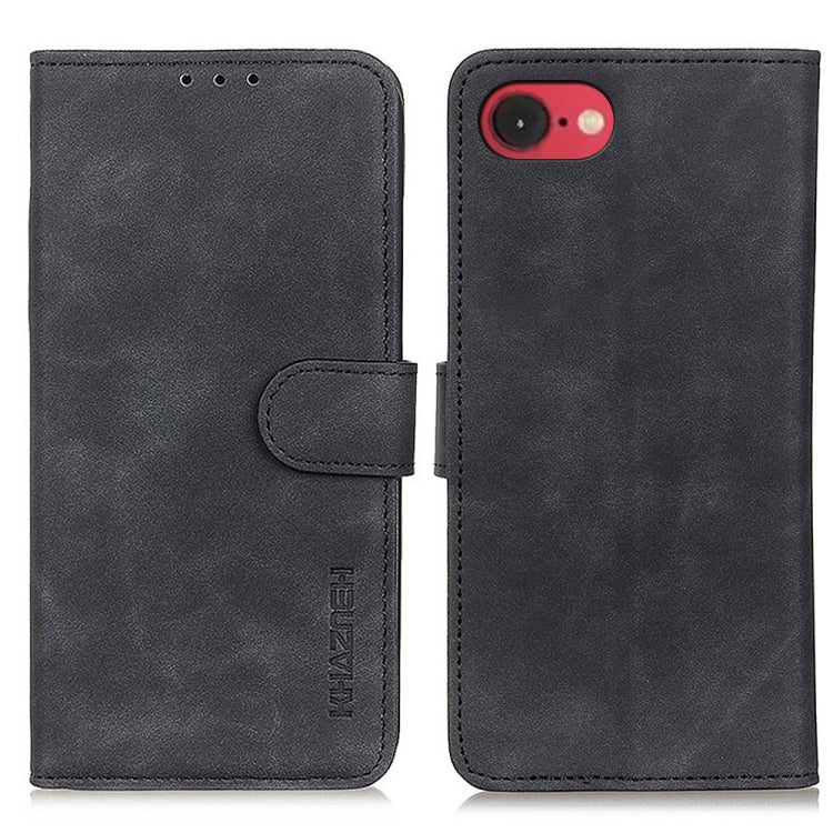 For iPhone 16e KHAZNEH Retro Texture Leather Phone Case(Black) by bashfashion