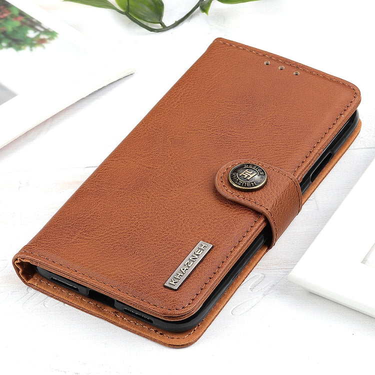 For iPhone 16e KHAZNEH Cowhide Texture Horizontal Flip Leather Phone Case(Brown) by bashfashion