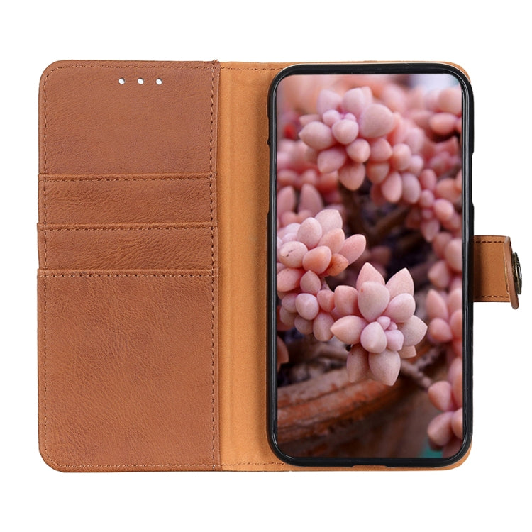 For iPhone 16e KHAZNEH Cowhide Texture Horizontal Flip Leather Phone Case(Brown) by bashfashion