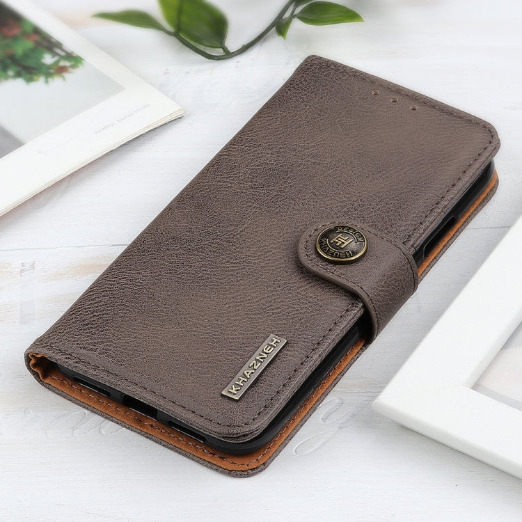 For iPhone 16e KHAZNEH Cowhide Texture Horizontal Flip Leather Phone Case(Khaki) by bashfashion