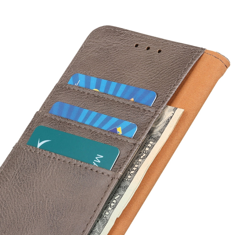 For iPhone 16e KHAZNEH Cowhide Texture Horizontal Flip Leather Phone Case(Khaki) by bashfashion