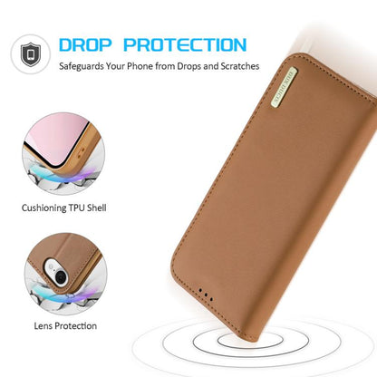 For iPhone 16e DUX DUCIS Hivo Series Cowhide + PU + TPU Flip Phone Case(Brown) by DUX DUCIS