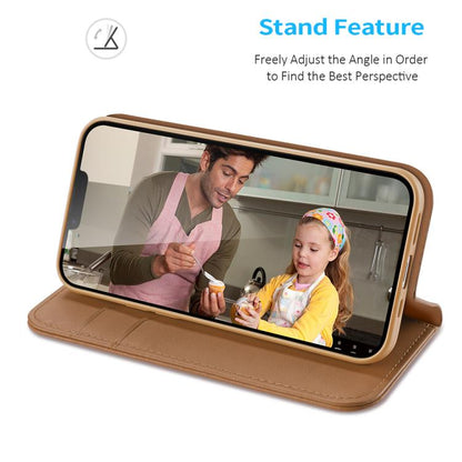 For iPhone 16e DUX DUCIS Hivo Series Cowhide + PU + TPU Flip Phone Case(Brown) by DUX DUCIS