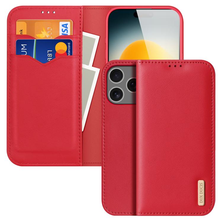 For iPhone 17 Pro DUX DUCIS Hivo Series Cowhide + PU + TPU Flip Phone Case(Red) by DUX DUCIS
