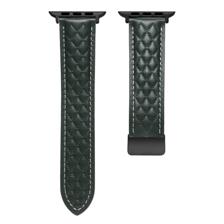 For Apple Watch Ultra 49mm Folding Buckle Rhombus Leather Watch Band(Green) by bashfashion