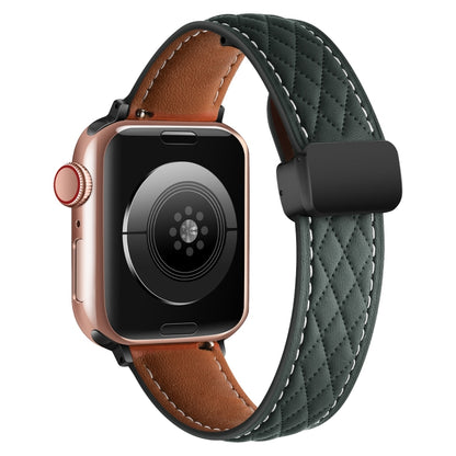 For Apple Watch Ultra 49mm Folding Buckle Rhombus Leather Watch Band(Green) by bashfashion
