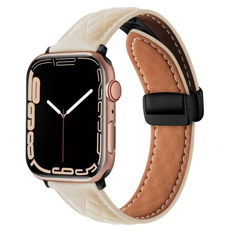 For Apple Watch Ultra 49mm Folding Buckle Rhombus Leather Watch Band(Starlight) by bashfashion