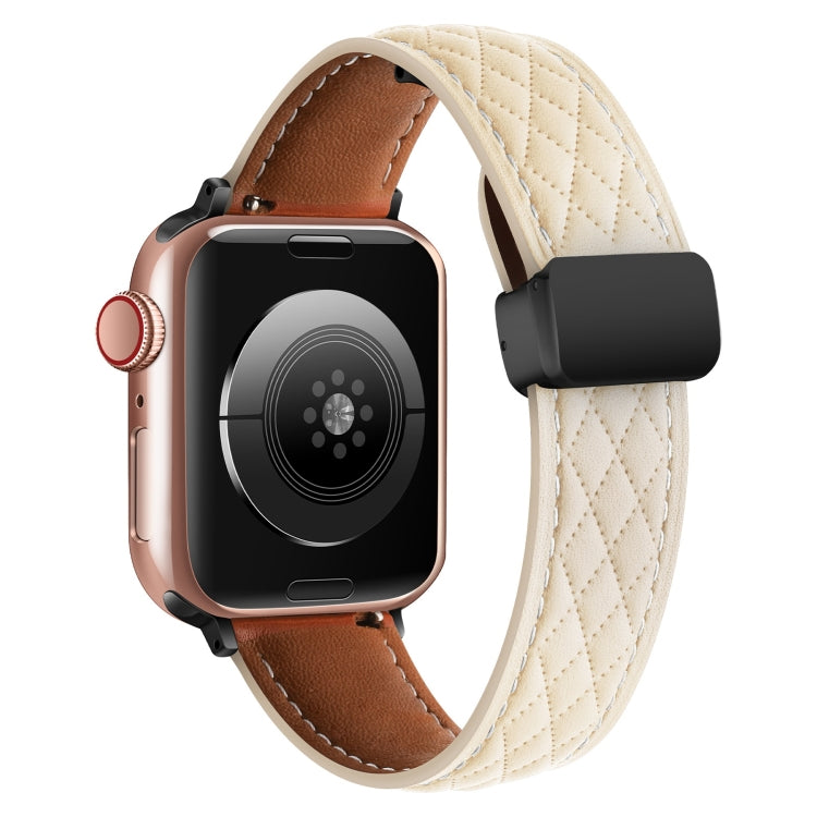 For Apple Watch Ultra 49mm Folding Buckle Rhombus Leather Watch Band(Starlight) by bashfashion