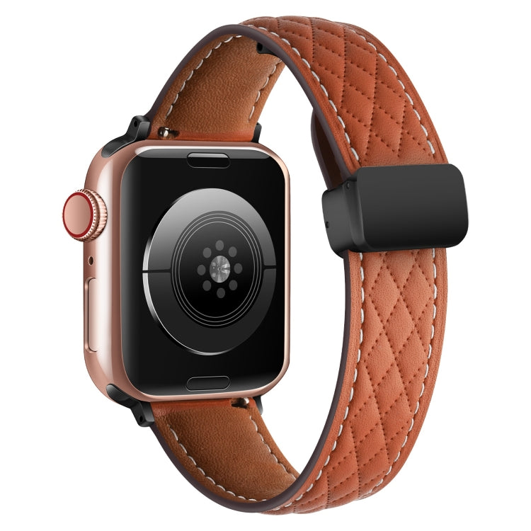 For Apple Watch Ultra 49mm Folding Buckle Rhombus Leather Watch Band(Brown) by bashfashion