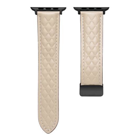 For Apple Watch 8 41mm Folding Buckle Rhombus Leather Watch Band(Apricot) by bashfashion