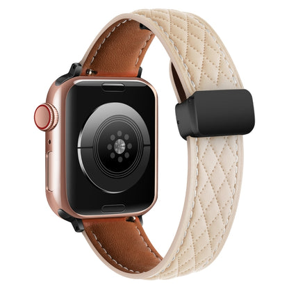 For Apple Watch 8 41mm Folding Buckle Rhombus Leather Watch Band(Apricot) by bashfashion
