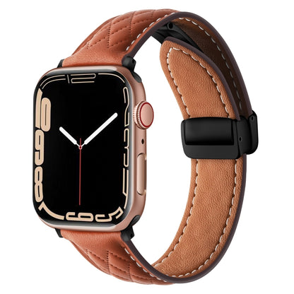 For Apple Watch 8 41mm Folding Buckle Rhombus Leather Watch Band(Brown) by bashfashion