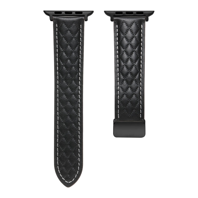 For Apple Watch 8 45mm Folding Buckle Rhombus Leather Watch Band(Black) by bashfashion