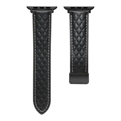 For Apple Watch 8 45mm Folding Buckle Rhombus Leather Watch Band(Black) by bashfashion