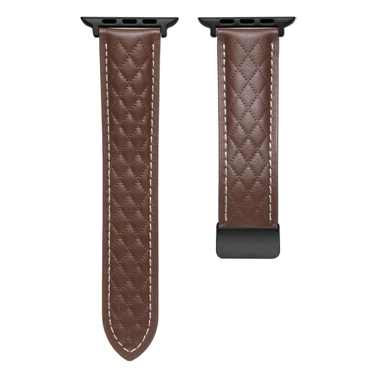 For Apple Watch 8 45mm Folding Buckle Rhombus Leather Watch Band(Coffee) by bashfashion