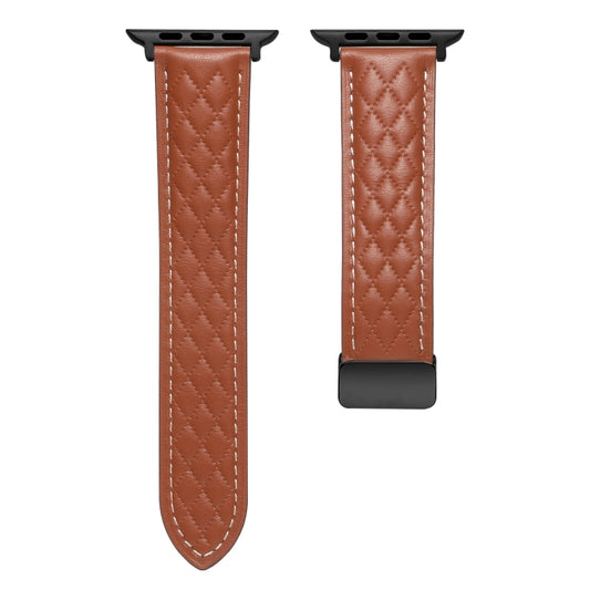 For Apple Watch 8 45mm Folding Buckle Rhombus Leather Watch Band(Brown) by bashfashion