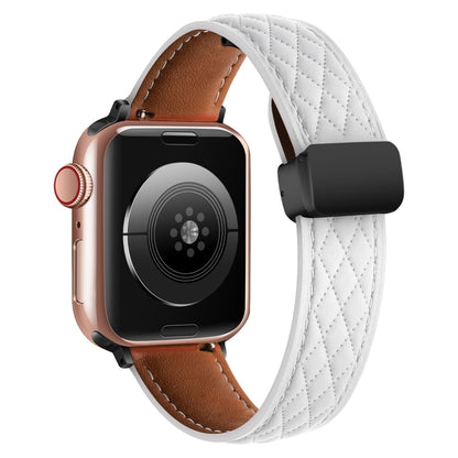 For Apple Watch SE 2023 44mm Folding Buckle Rhombus Leather Watch Band(White) by bashfashion
