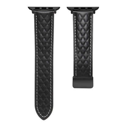 For Apple Watch Ultra 2 49mm Folding Buckle Rhombus Leather Watch Band(Black) by bashfashion