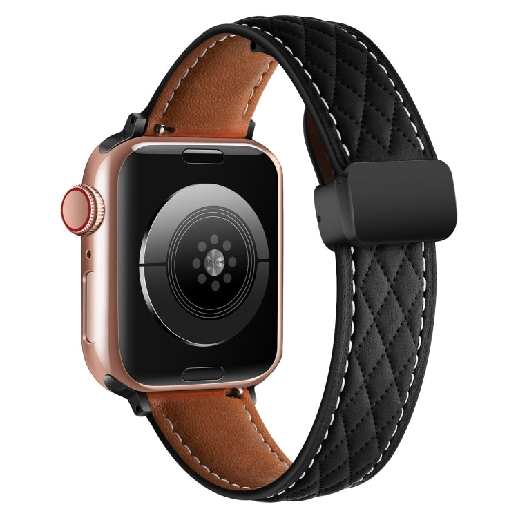 For Apple Watch Ultra 2 49mm Folding Buckle Rhombus Leather Watch Band(Black) by bashfashion