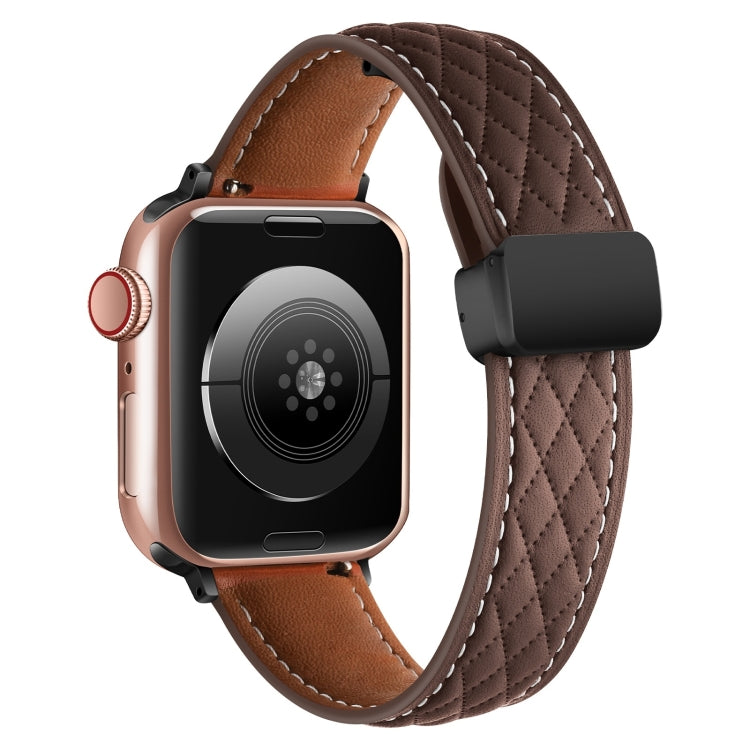 For Apple Watch Ultra 2 49mm Folding Buckle Rhombus Leather Watch Band(Coffee) by bashfashion