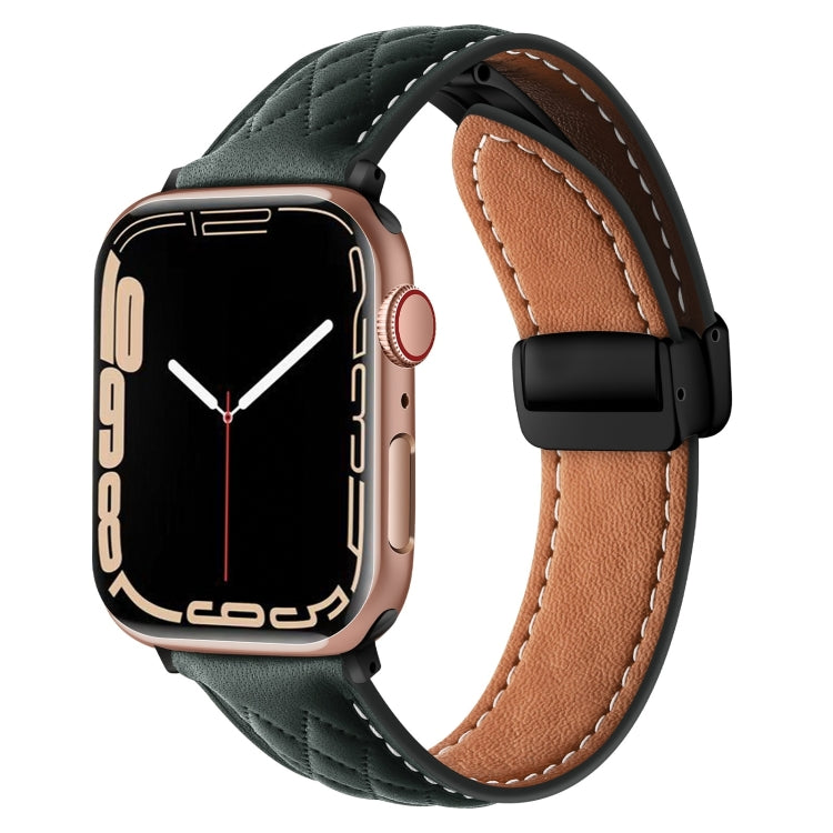 For Apple Watch Ultra 2 49mm Folding Buckle Rhombus Leather Watch Band(Green) by bashfashion