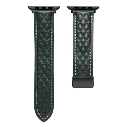 For Apple Watch Ultra 2 49mm Folding Buckle Rhombus Leather Watch Band(Green) by bashfashion
