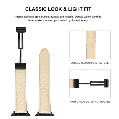 For Apple Watch 9 41mm Folding Buckle Rhombus Leather Watch Band(Starlight) by bashfashion