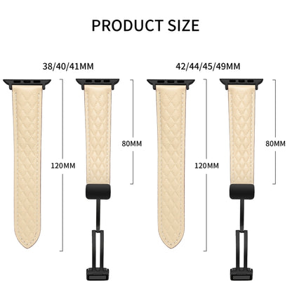 For Apple Watch SE 2023 44mm Folding Buckle Rhombus Leather Watch Band(Apricot) by bashfashion