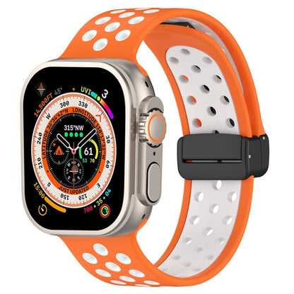 For Apple Watch Ultra 49mm Magnetic Buckle Silicone Watch Band(Orange White) by bashfashion