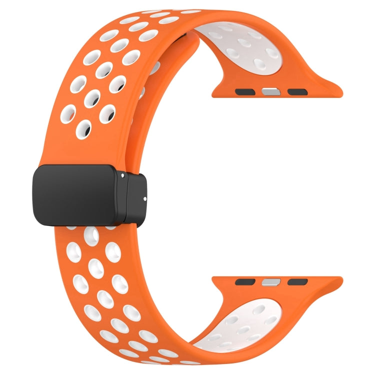 For Apple Watch Ultra 49mm Magnetic Buckle Silicone Watch Band(Orange White) by bashfashion