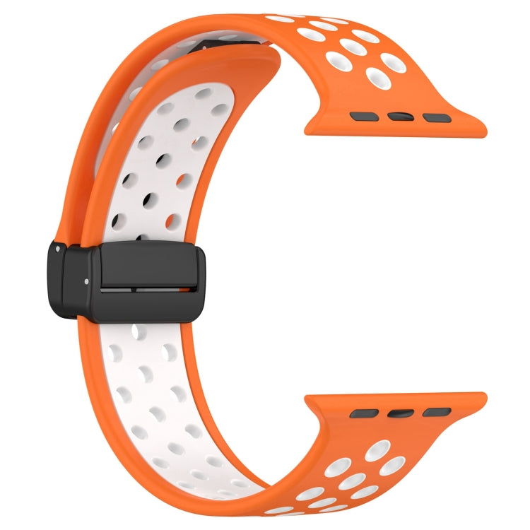 For Apple Watch Ultra 49mm Magnetic Buckle Silicone Watch Band(Orange White) by bashfashion