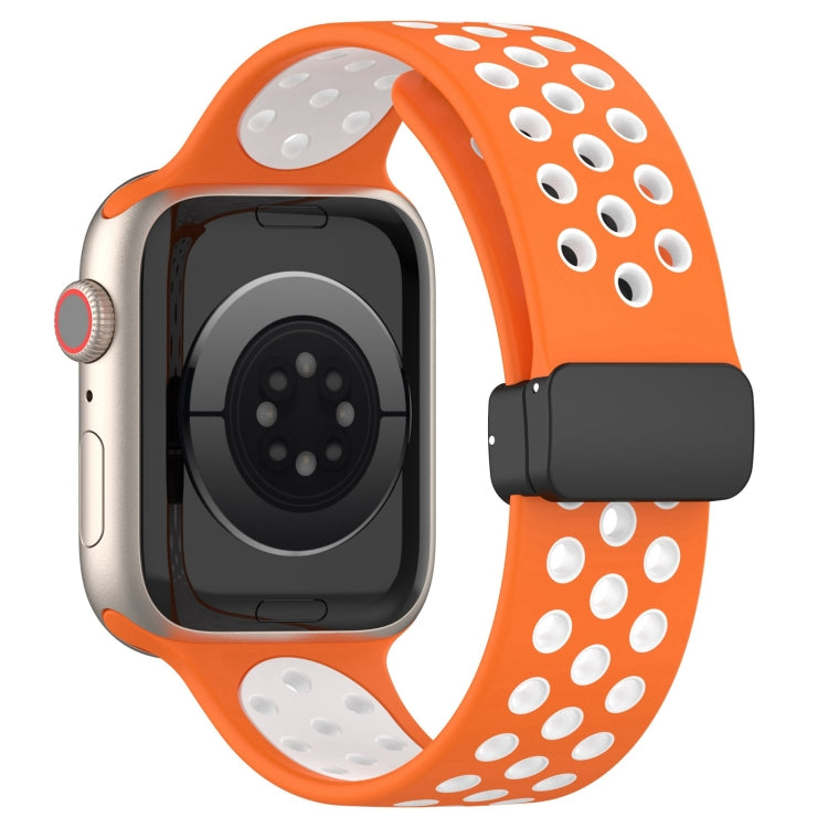 For Apple Watch Ultra 49mm Magnetic Buckle Silicone Watch Band(Orange White) by bashfashion