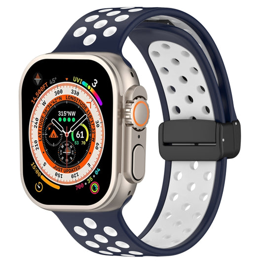 For Apple Watch Ultra 49mm Magnetic Buckle Silicone Watch Band(Navy White) by bashfashion