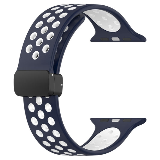 For Apple Watch Ultra 49mm Magnetic Buckle Silicone Watch Band(Navy White) by bashfashion
