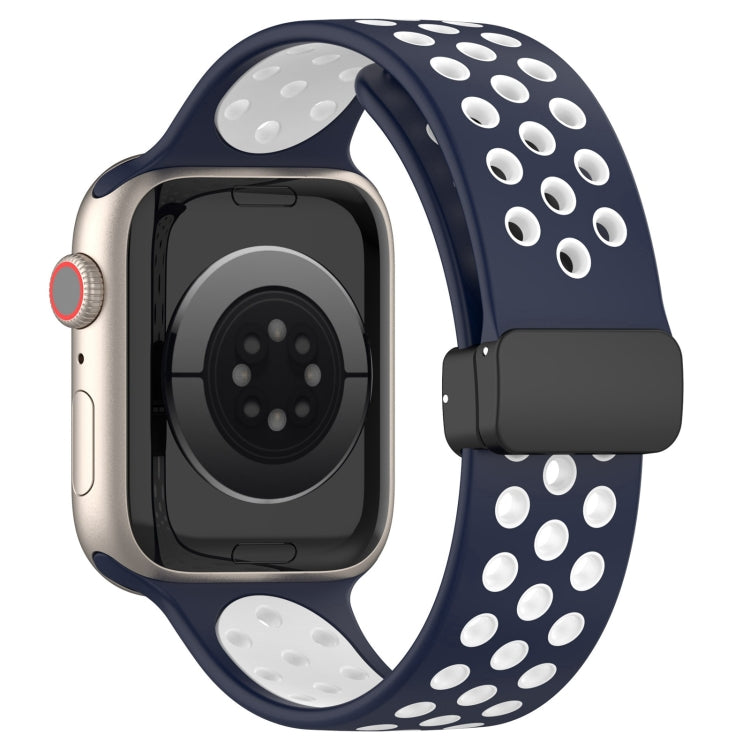 For Apple Watch Ultra 49mm Magnetic Buckle Silicone Watch Band(Navy White) by bashfashion