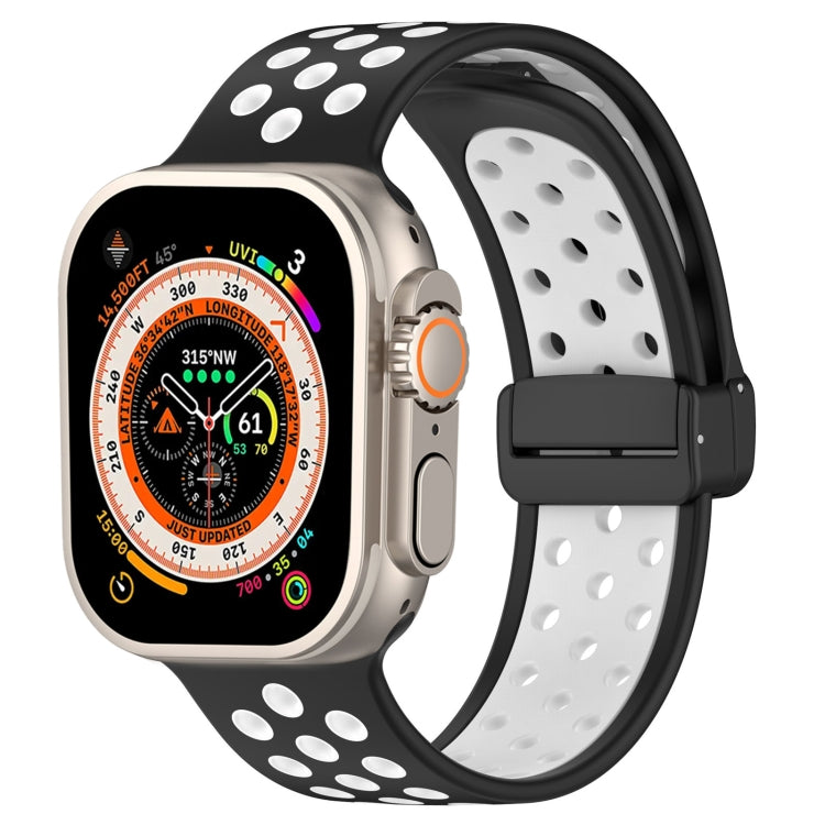 For Apple Watch Ultra 49mm Magnetic Buckle Silicone Watch Band(Black White) by bashfashion