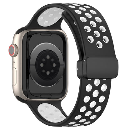 For Apple Watch Ultra 49mm Magnetic Buckle Silicone Watch Band(Black White) by bashfashion