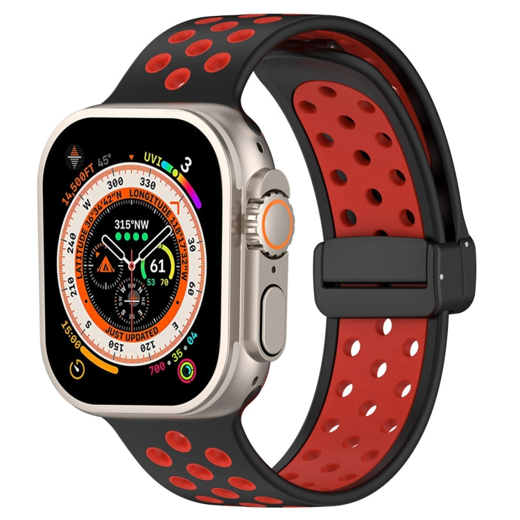 For Apple Watch Ultra 49mm Magnetic Buckle Silicone Watch Band(Black Red) by bashfashion