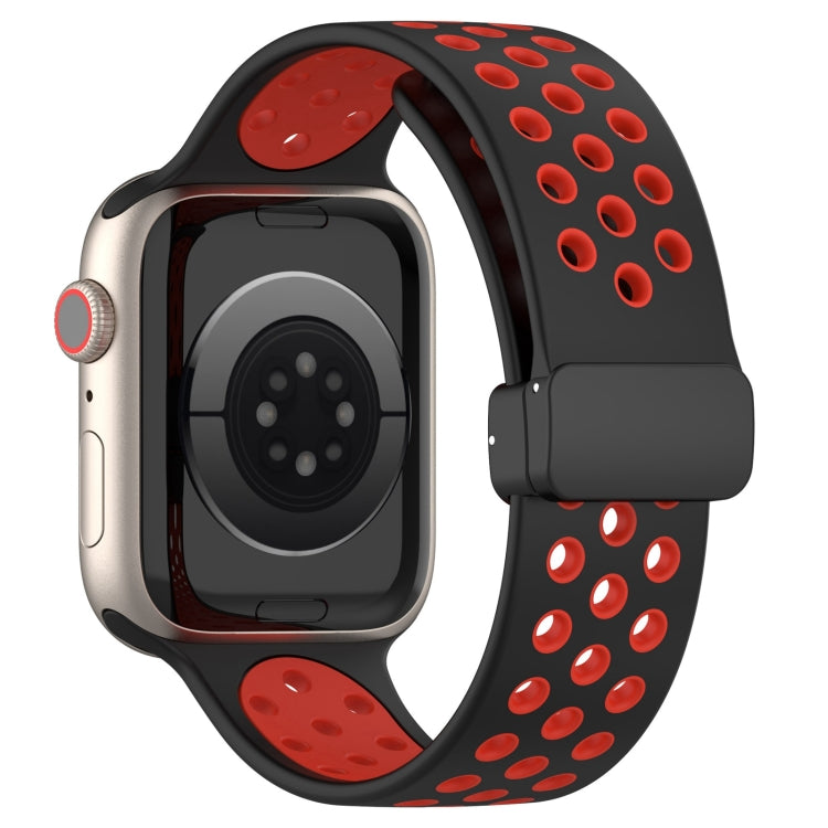 For Apple Watch Ultra 49mm Magnetic Buckle Silicone Watch Band(Black Red) by bashfashion