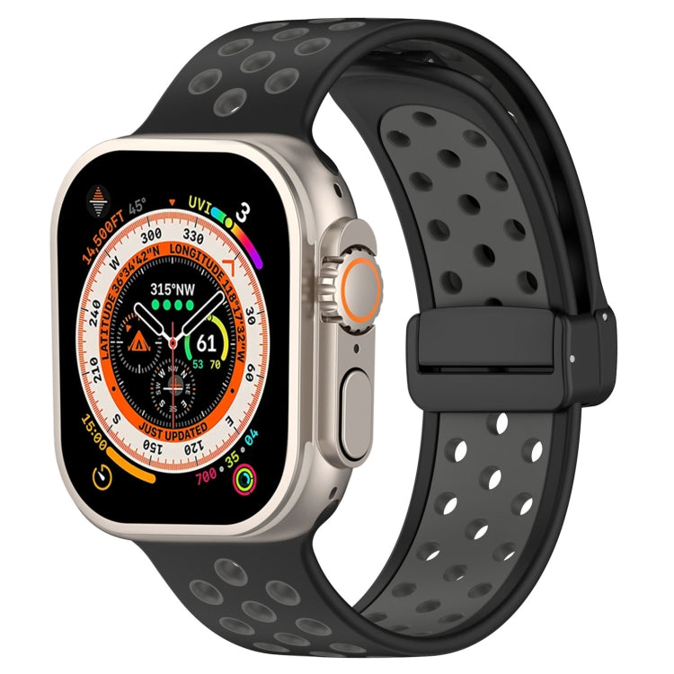 For Apple Watch Ultra 49mm Magnetic Buckle Silicone Watch Band(Black Grey) by bashfashion
