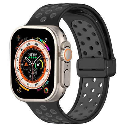For Apple Watch Ultra 49mm Magnetic Buckle Silicone Watch Band(Black Grey) by bashfashion