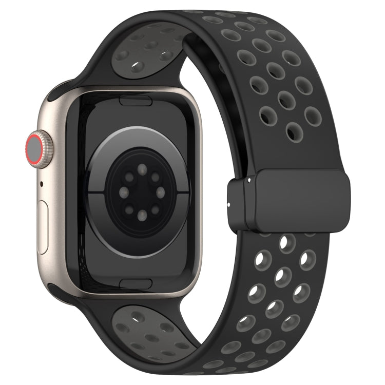 For Apple Watch Ultra 49mm Magnetic Buckle Silicone Watch Band(Black Grey) by bashfashion
