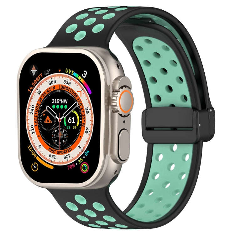 For Apple Watch Ultra 49mm Magnetic Buckle Silicone Watch Band(Black Cyan) by bashfashion