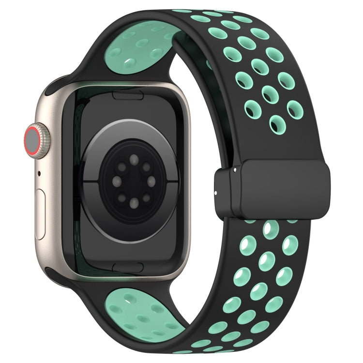 For Apple Watch Ultra 49mm Magnetic Buckle Silicone Watch Band(Black Cyan) by bashfashion