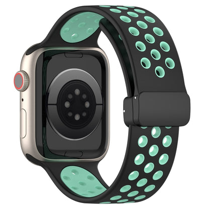 For Apple Watch Ultra 49mm Magnetic Buckle Silicone Watch Band(Black Cyan) by bashfashion