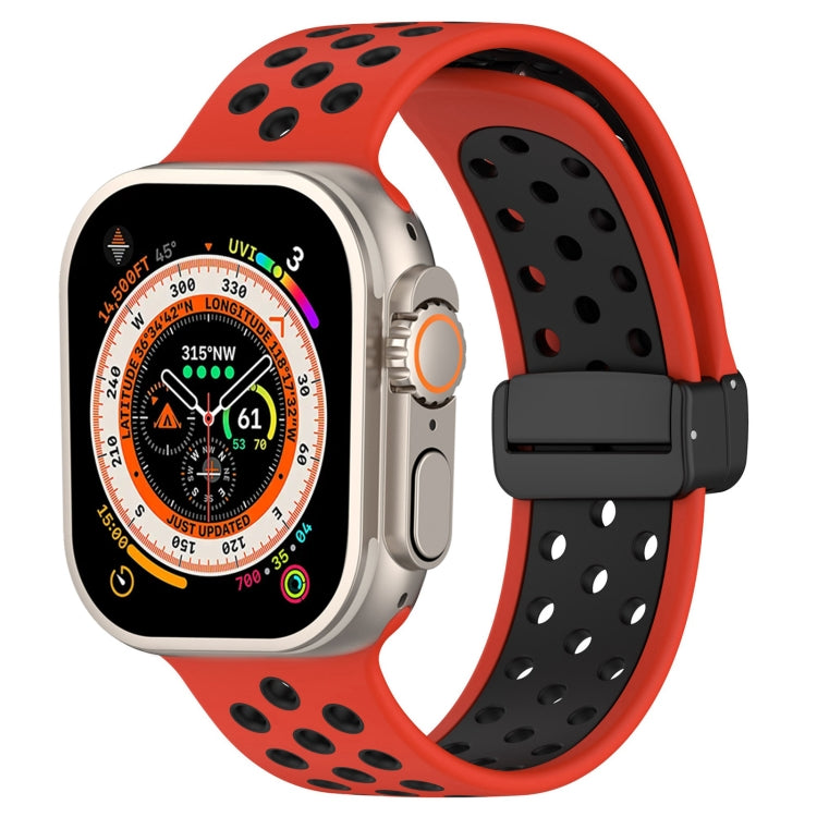 For Apple Watch Ultra 49mm Magnetic Buckle Silicone Watch Band(Red Black) by bashfashion