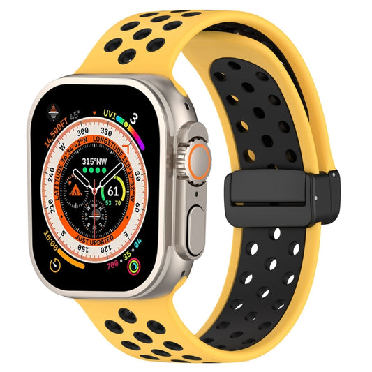 For Apple Watch Ultra 49mm Magnetic Buckle Silicone Watch Band(Yellow Black) by bashfashion