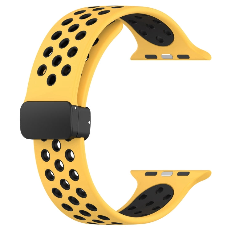 For Apple Watch Ultra 49mm Magnetic Buckle Silicone Watch Band(Yellow Black) by bashfashion