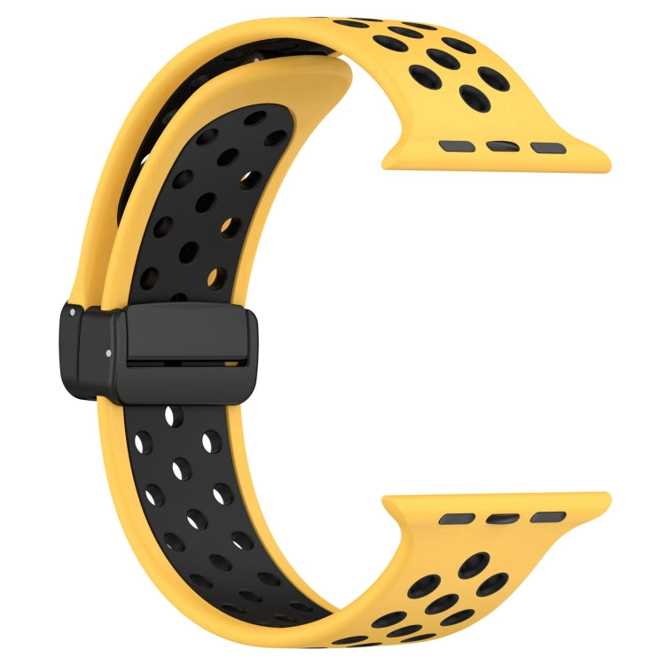 For Apple Watch Ultra 49mm Magnetic Buckle Silicone Watch Band(Yellow Black) by bashfashion